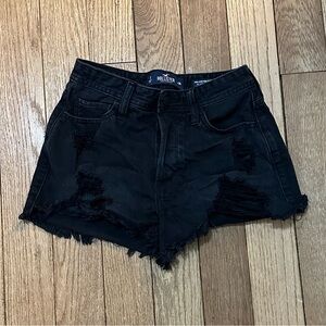 Hollister Women's Black Ripped Distressed Denim Jean High rise Cutoff Shorts